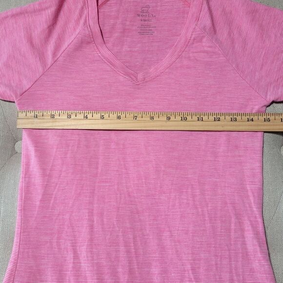 Woolx Merino Wool V-Neck Striped Tee Activewear Top Breathable Pink XSmall - Picture 6 of 7
